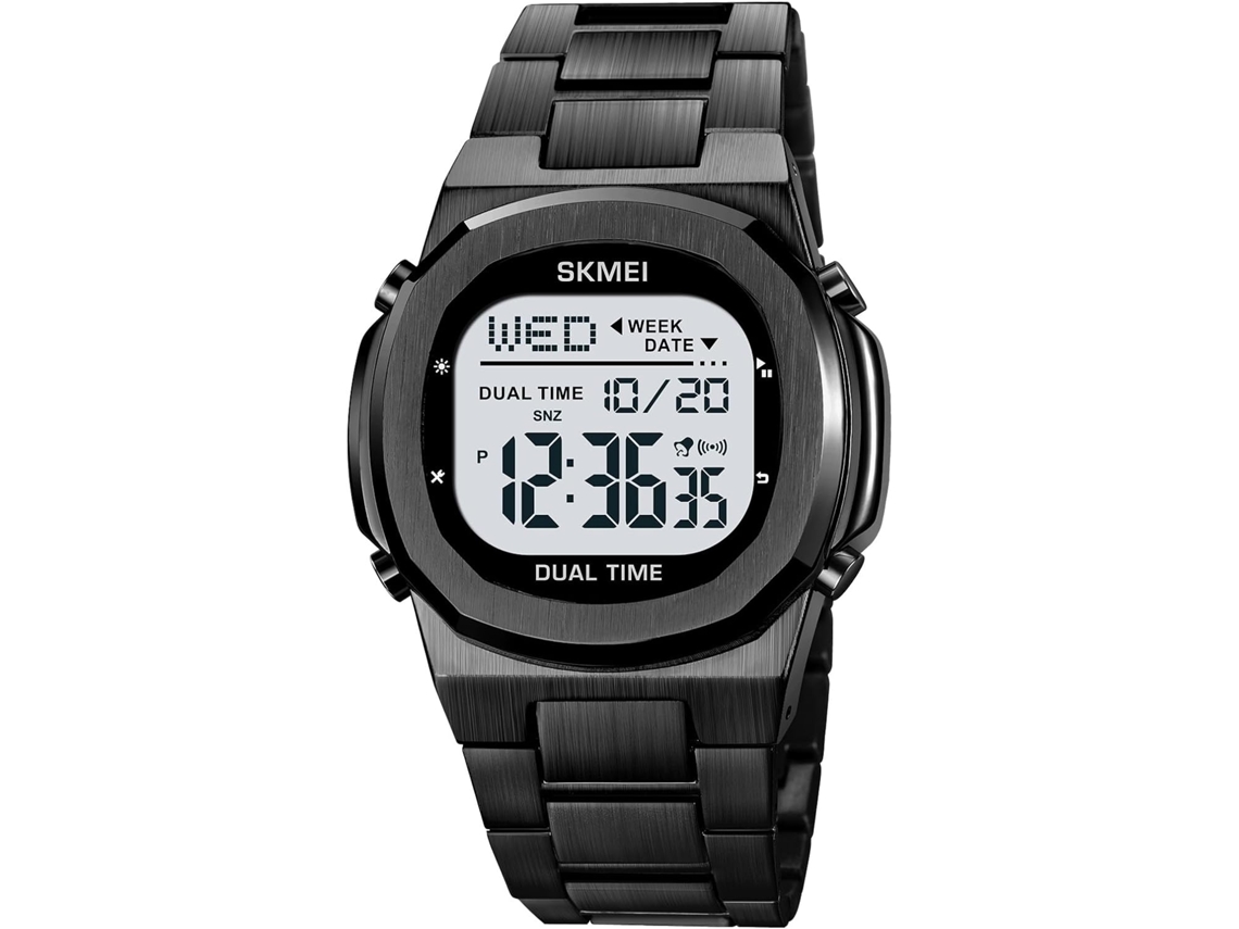 Lurelia Relógio Digital, Visor Digital, Led, Cronómetro, Alarme, Data/calendário, 12/24h, 42,4 Mm, 200 Mm, Aço Inoxidável, Dourado E Preto