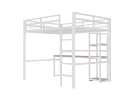 Cama Alta 140x200 com Estrutura de Ferro e Prateleiras PAPRIKA