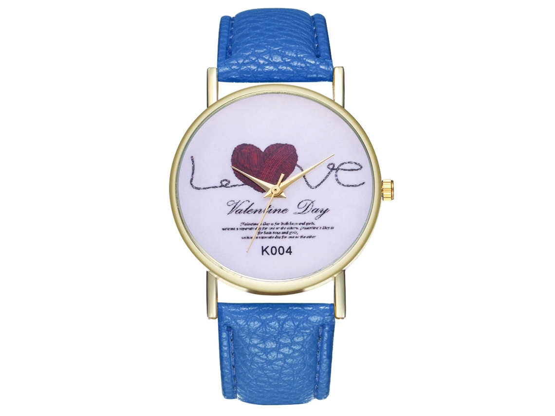 Reloj De Cuarzo De Moda Para Pareja Con Correa De Cuero Pu Dial Corazón Azul Real