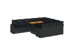 Conjunto de 11 sofás de jardim com almofadões Vime Pe Preto MAISON EXCLUSIVE
