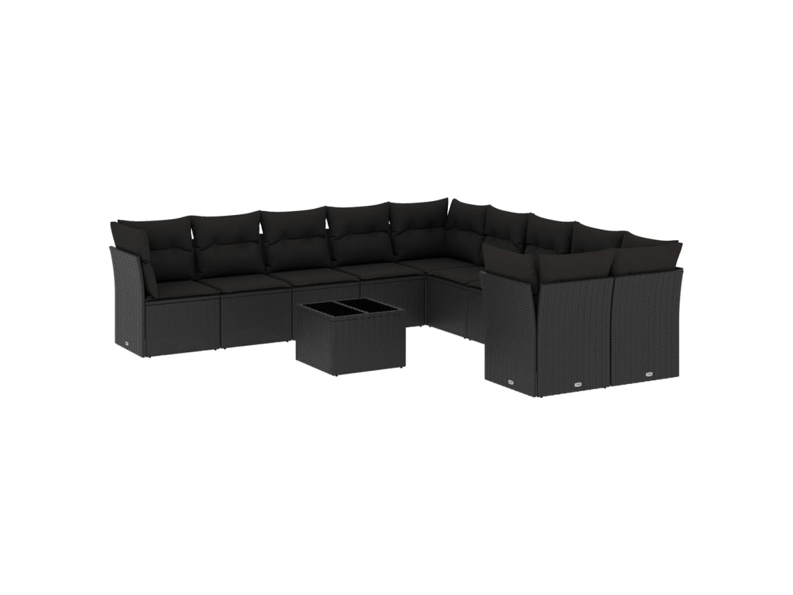 Conjunto de 11 Sofás de Jardim com Almofadões Vime Pe Preto MAISON EXCLUSIVE