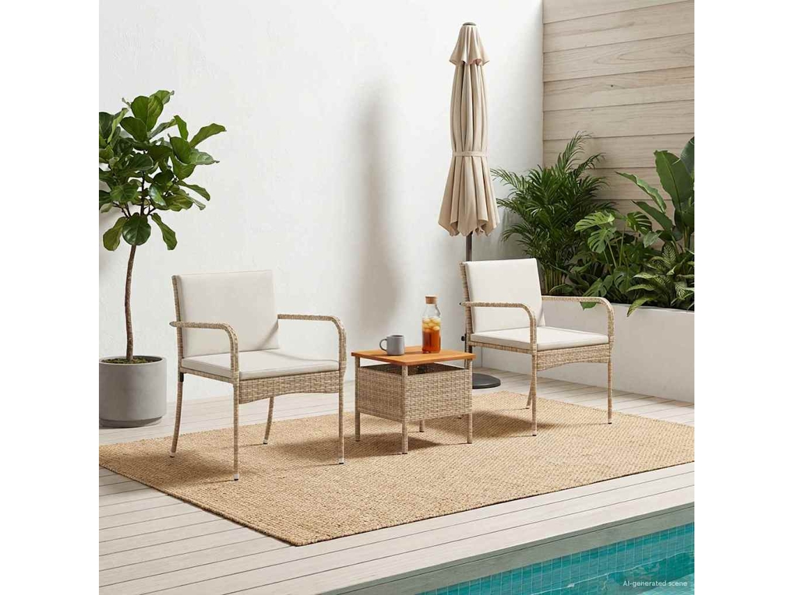 Vidaxl Conjunto Para Jardim Bege Vime Pe