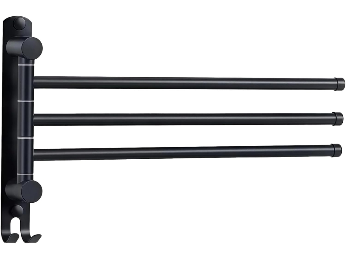Suporte Giratório Para Toalhas, Montado Na Parede, Aço Inoxidável Sus304 Preto Fosco, Várias Barras De 34cm 13, 4pol