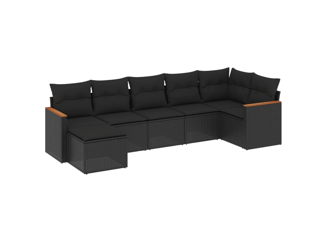 Conjunto de 7 Sofás para Jardim com Almofadões Vime Pe Preto MAISON EXCLUSIVE (N/A)