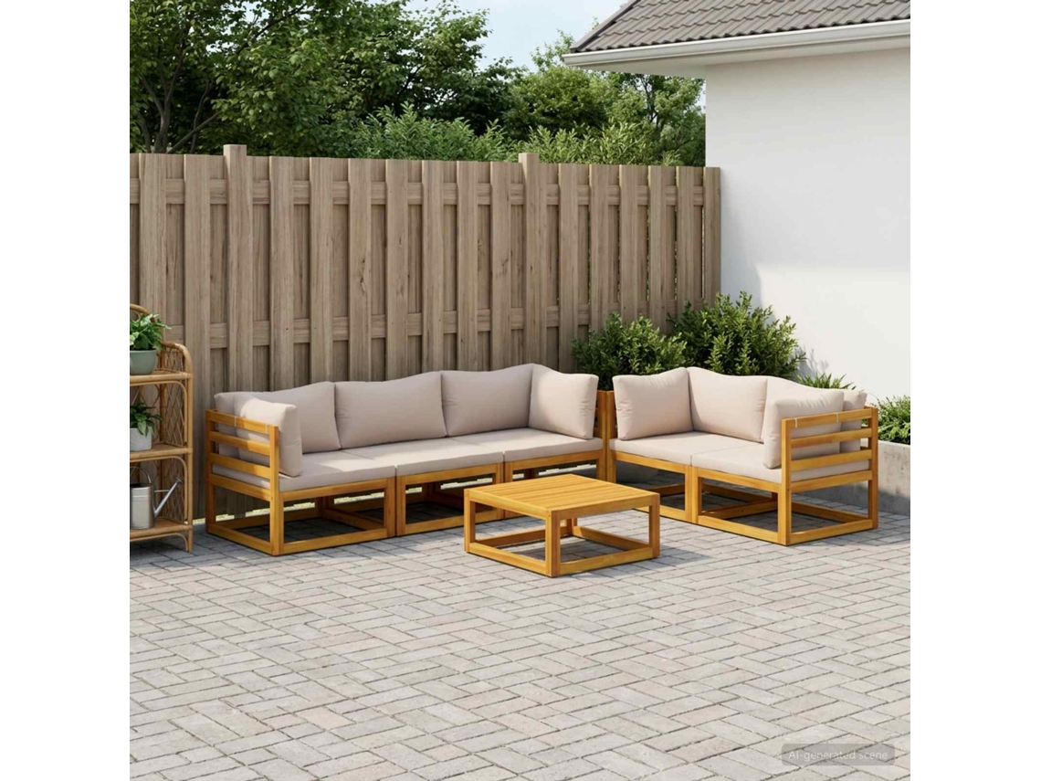 Vidaxl Conjunto De Sofás 6 Unid. Natural Madeira Sólida De Acácia