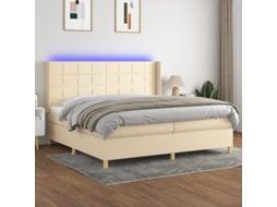 Vidaxl Cama Box Spring C/ Colchão E Led 200x200 Cm Tecido Cor Creme