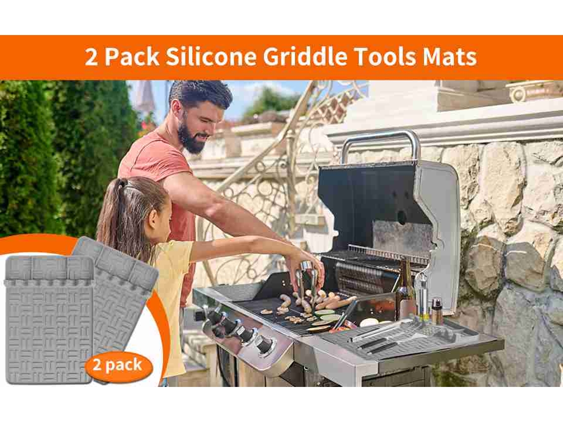 2pcs Silicone Griddle Tool Mat Outdoor Bbq Grill Espátula Mat Com Gotejamento Pad Para Cozinhar Bancada Grelha Acessórios Cinza