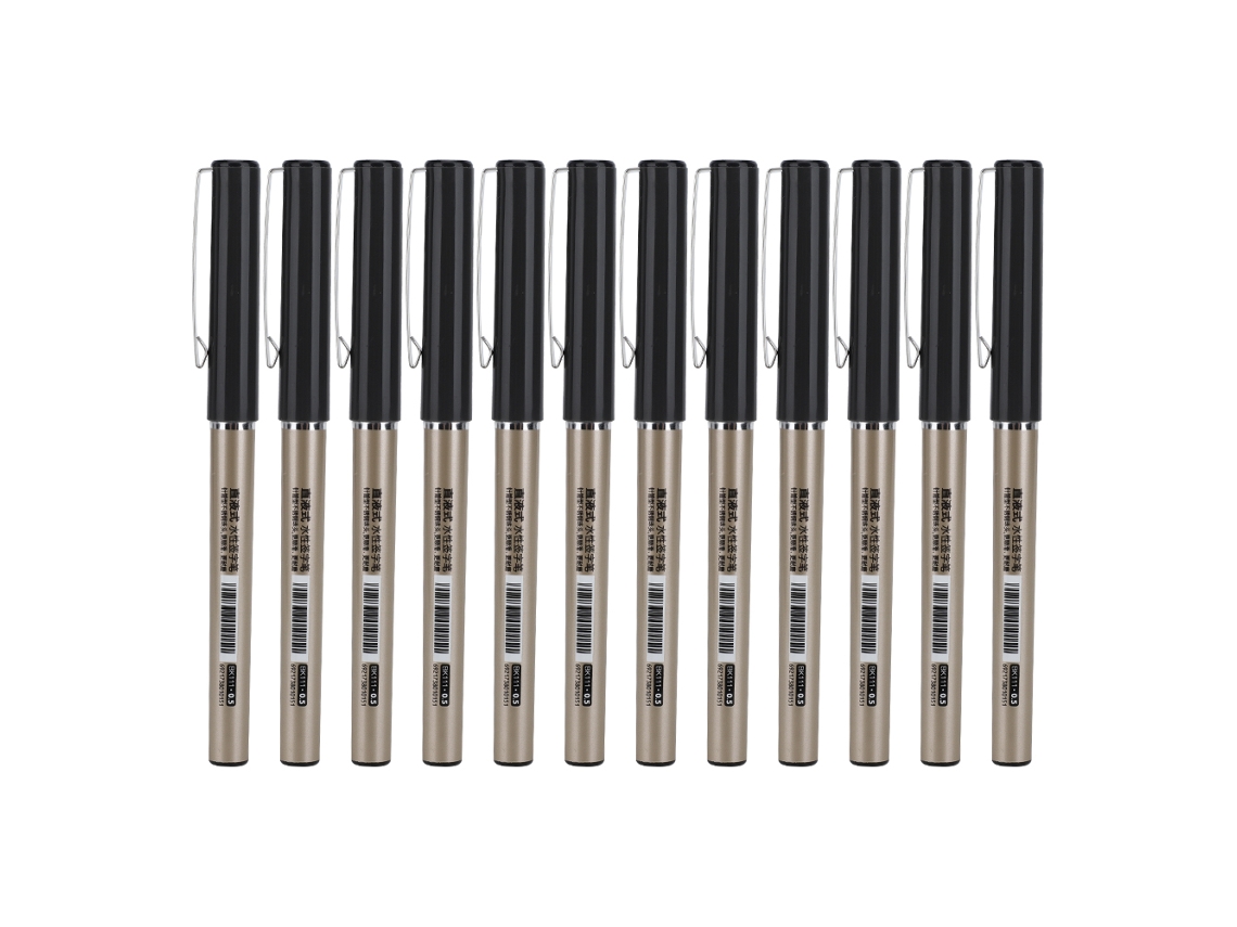 12 Canetas Rollerball Com Carcaca De Plástico Abs, Ponta Reta, Ponta De Agulha De 0,5 Mm, Cor Preta, Para Escritório, Papelaria
