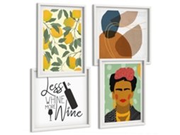 Composição De Quadros Estilo Boho Retratos Abstrações Espelharte (4 Peças)