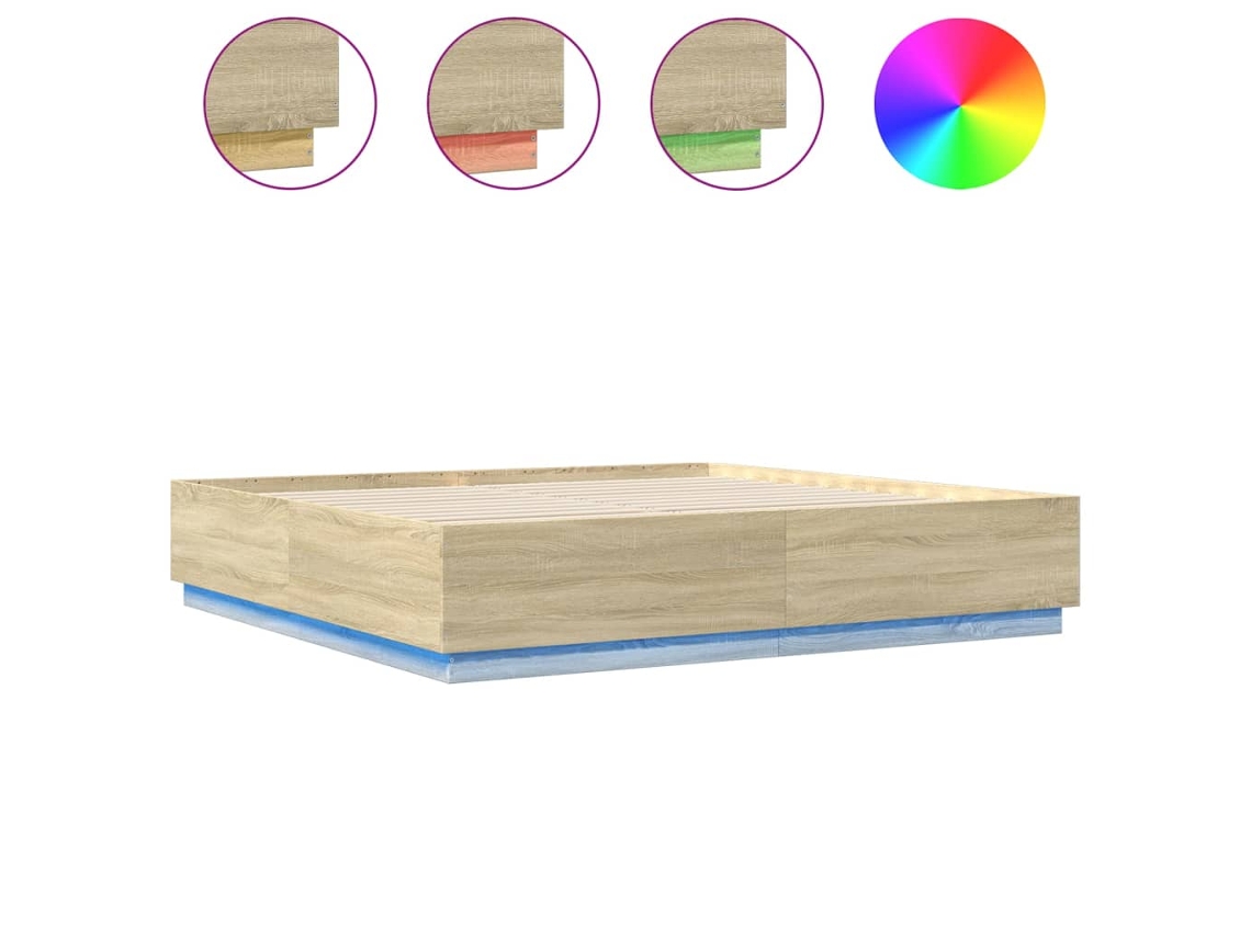 Estrutura Cama com Luzes Led Derivados Madeira Carvalho Sonoma MAISON EXCLUSIVE