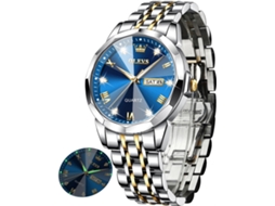 Lurelia Relógio Feminino, Movimento De Quartzo, Data/calendário, Luminoso, Duplo Fuso/mostrador, Detalhes Com Strass, Aço Inoxidável, Azul
