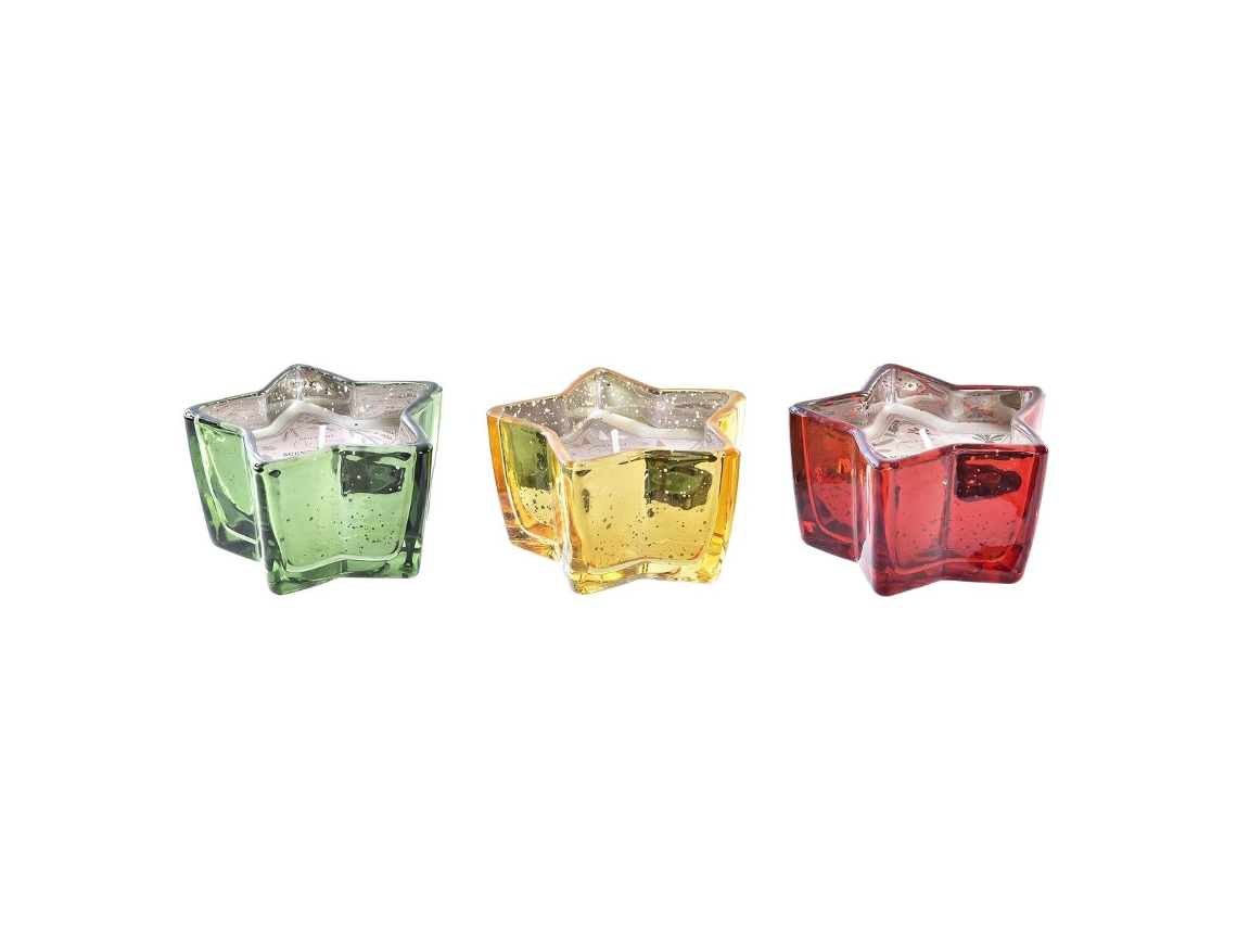 Vela Estrela de Natal Dkd Home Decor Amarelo Vermelho Verde 10 x 10 x 5,5 cm (3 Unidades)
