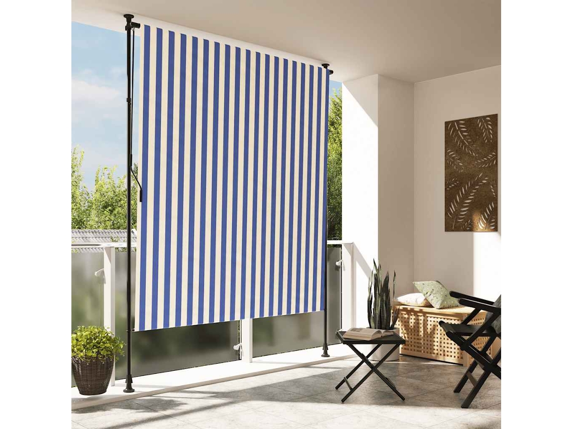 Vidaxl Estore De Rolo Para Exterior 150x270cm Tecido/aço Azul E Branco