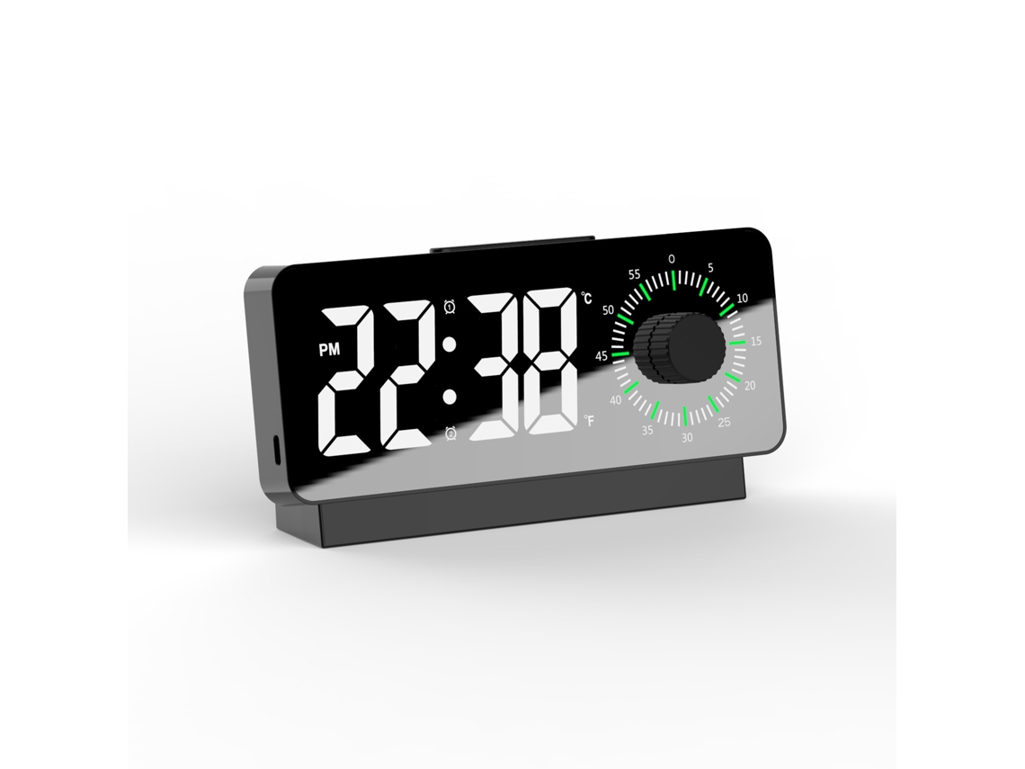 Despertador De Espelho Led Para Estudantes Em Plástico Com Visor Duplo E Gerenciador Visual Luz Preta E Verde Sfushos