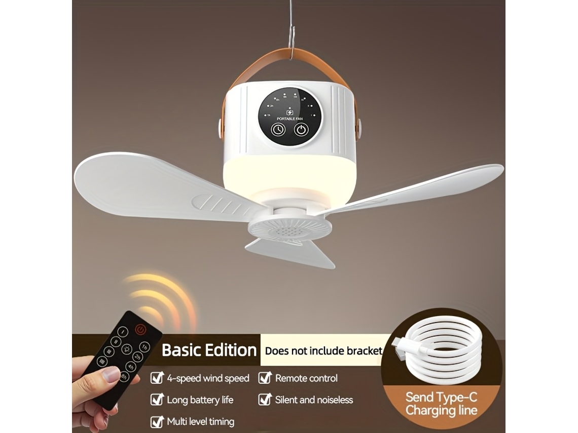 Ventilador Com Lanterna Led Usb Controle Remoto Para Barraca