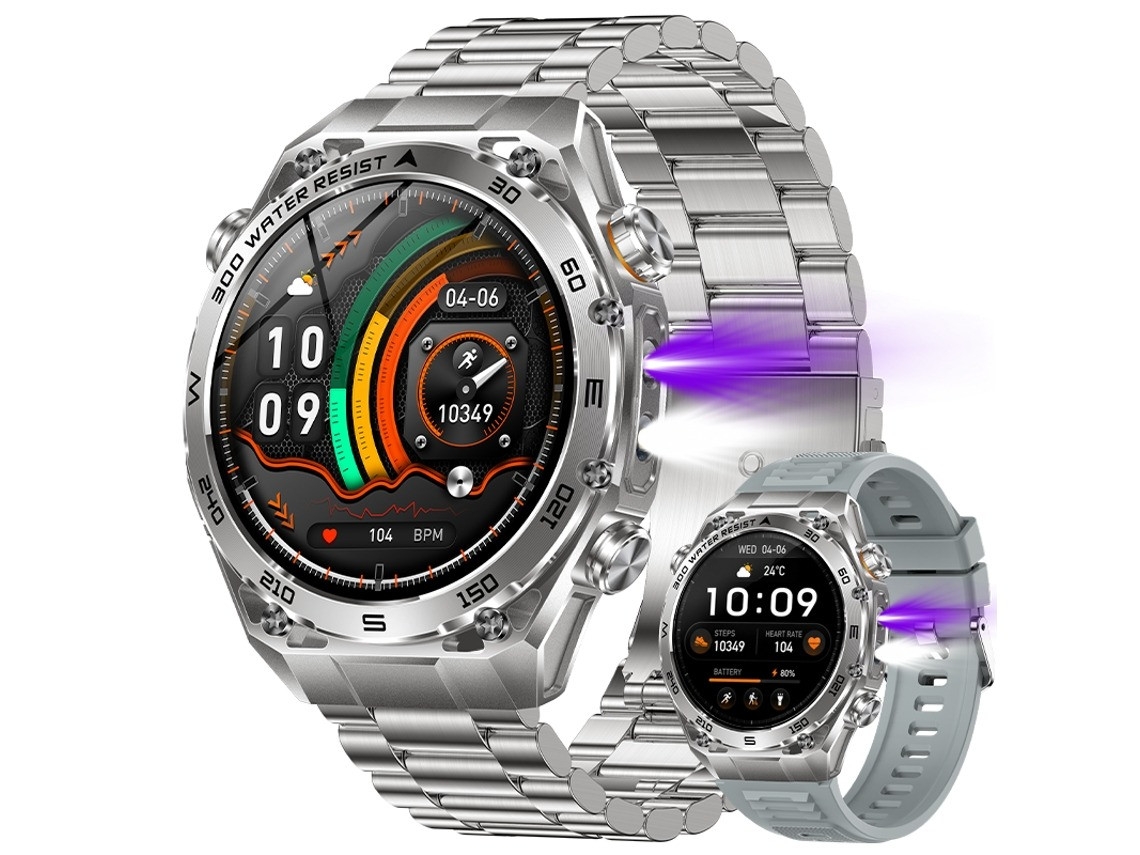 Smartwatch Ak105 (1000mah Lanterna Uv Chamadas Bluetooth Ip68 Prateado)