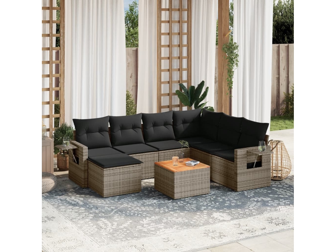 Vidaxl 8 Pcs Conjunto Sofás de Jardim C/ Almofadões Vime Pe Cinzento