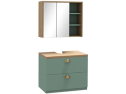Conjunto De Móveis Para Banheiro Com Prateleiras Ajustáveis E 2 Gavetas, Design Escandinavo, Verde.