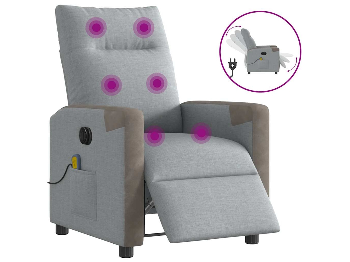 Vidaxl Poltrona De Massagens Reclinável Elétrica Tecido Cinzento-claro