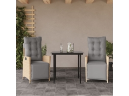 Conjunto 3 Peças Jantar Jardim C/ Almofadões Vime Pe Bege Misturado Dkd Home Decor