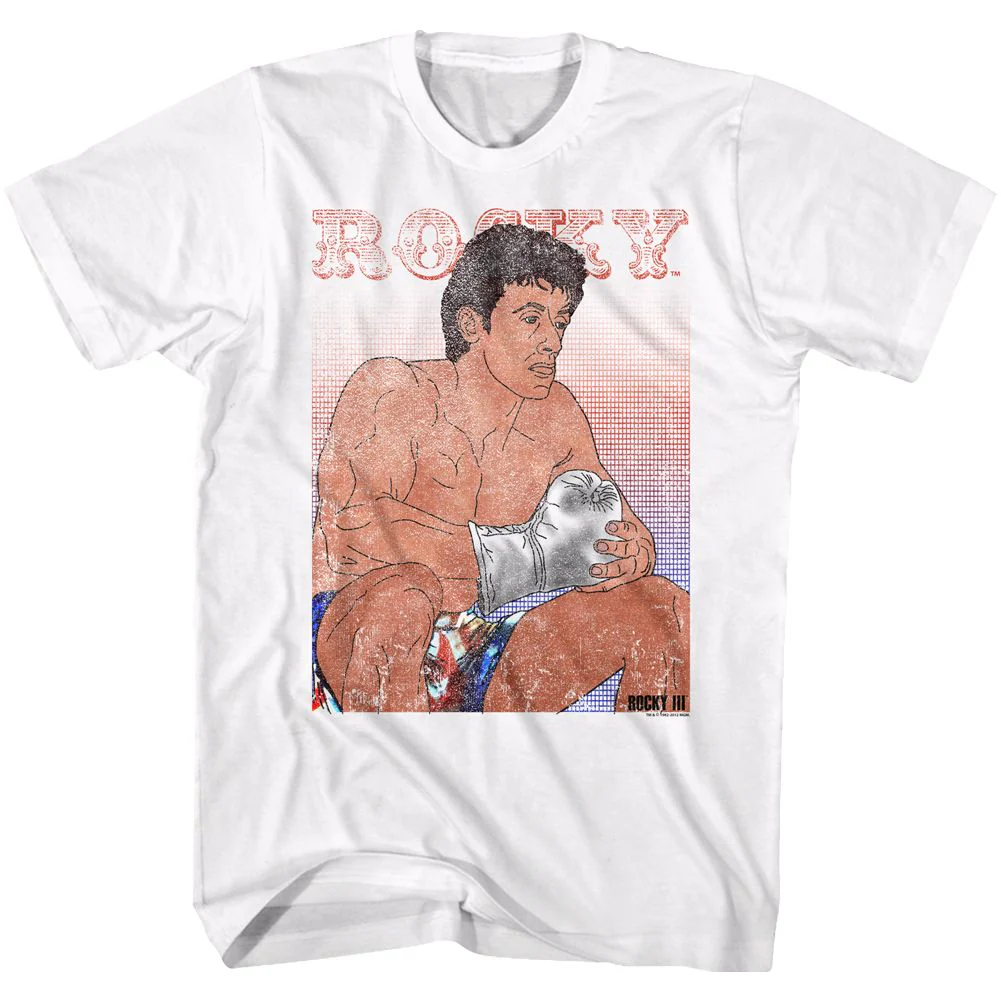 Unisex Adult T-shirt Rockinstone Rocky Movie Contemplation White Sizel