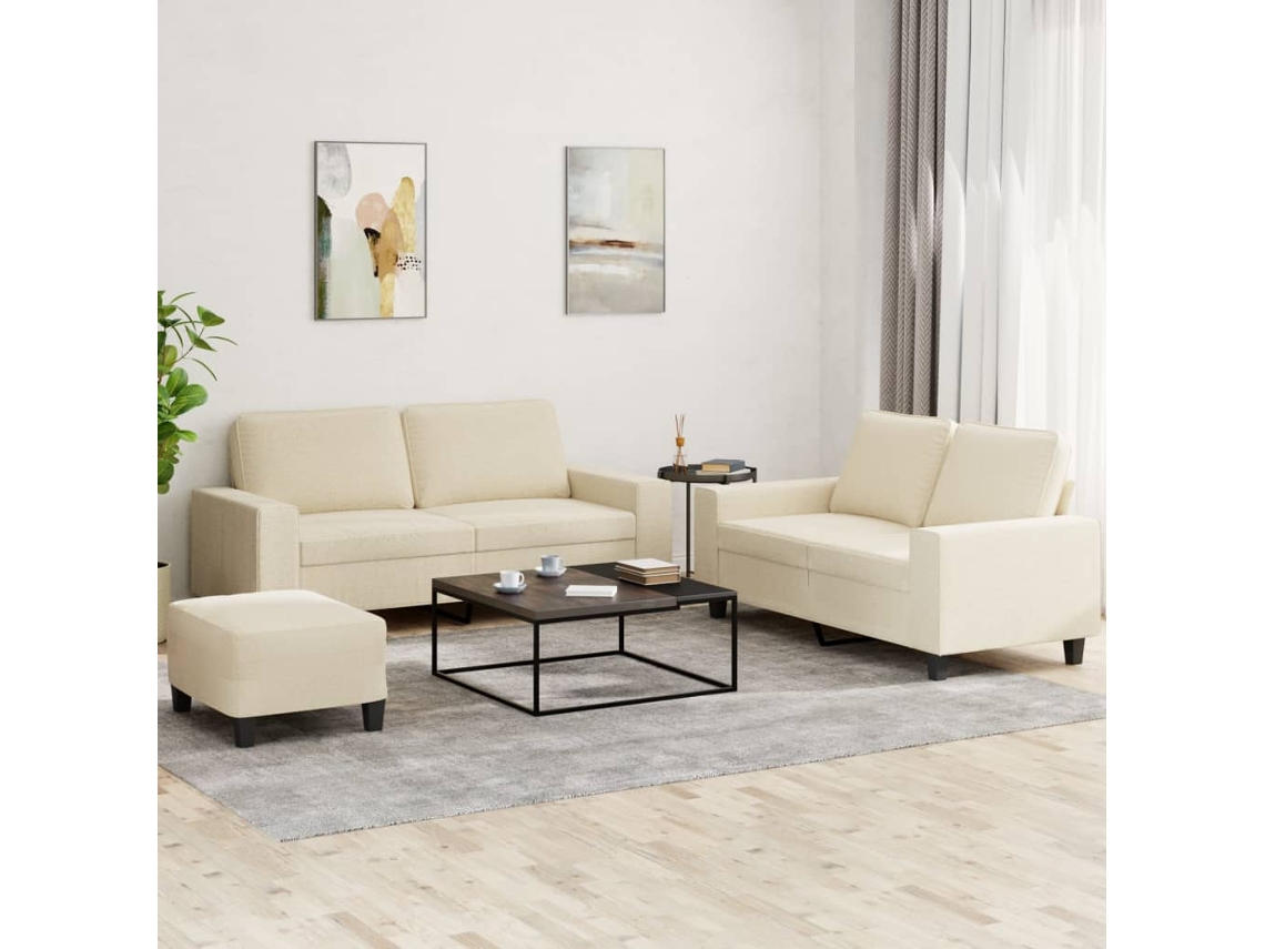 Vidaxl 3 Pcs Conjunto De Sofás Tecido Cor Creme