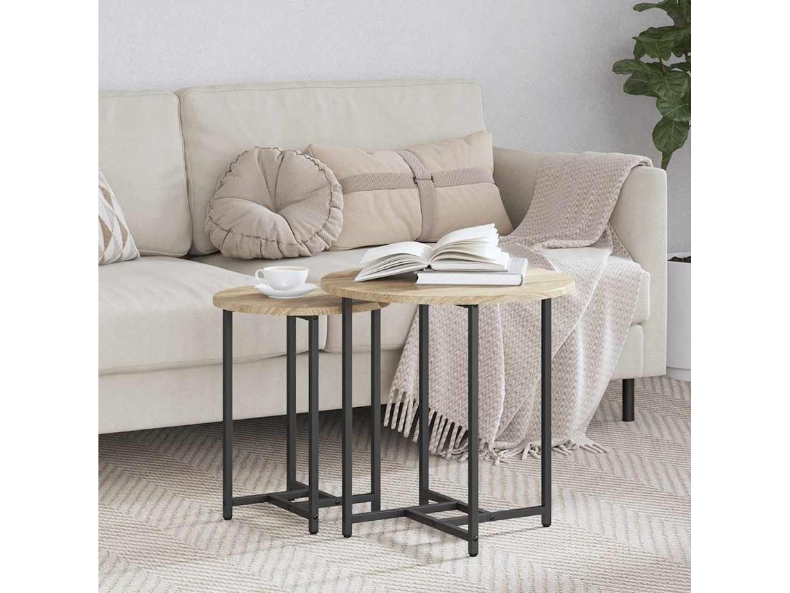 Vidaxl Conjunto De Mesas De Apoio 2 Unid. Carvalho Sonoma E Preto