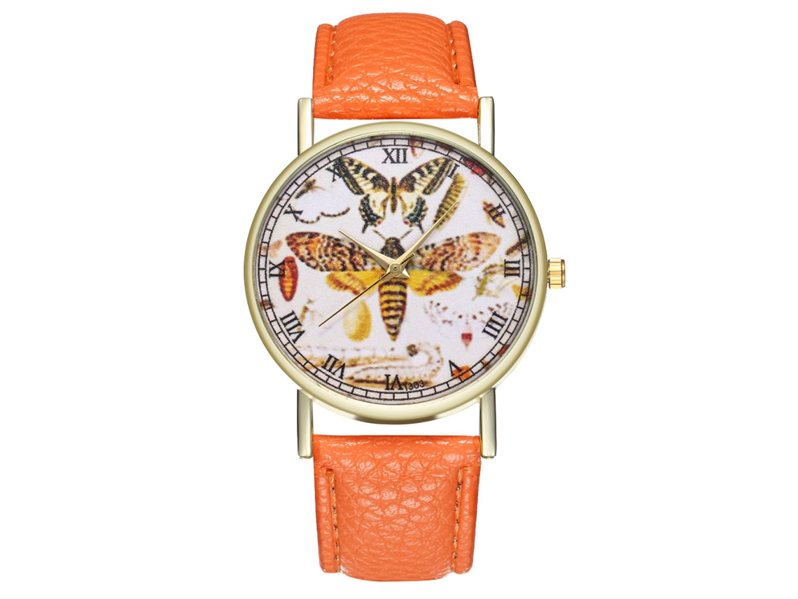 Reloj De Mujer Zhoulianfa T303-a Cuero Quartz Negocio Naranja