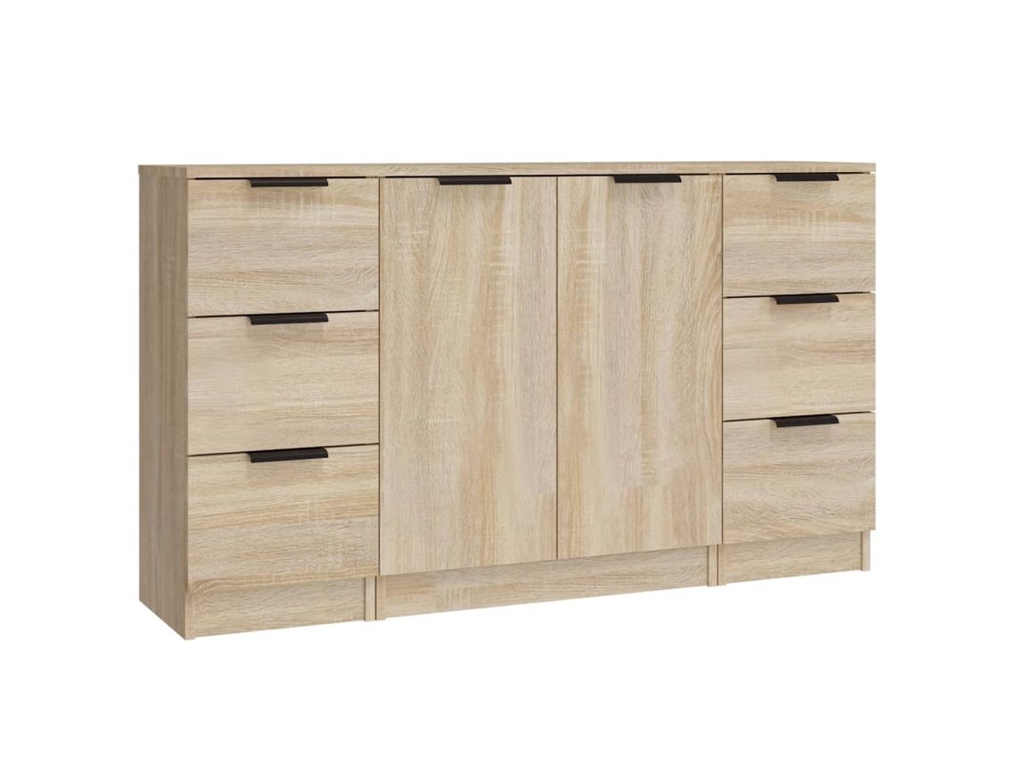 Conjunto de Aparador 3 peças Madeira Processada Cor Carvalho Sonoma MAISON EXCLUSIVE