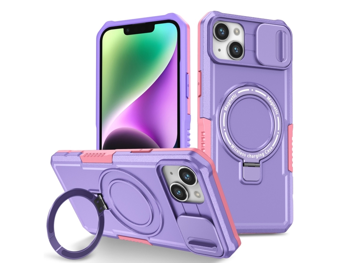 Capa Zruxe Compativel Com Iphone 14 (sliding Camshield - Magsafe - Tpu Hybrid Pc - Rosa - Roxo)