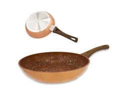 Frigideira antiaderente, Copper & Stone Pan 24 CM, com revestimento interior em granito. Muito fácil de limpar. Anti-riscos (24 CM) STARLYF