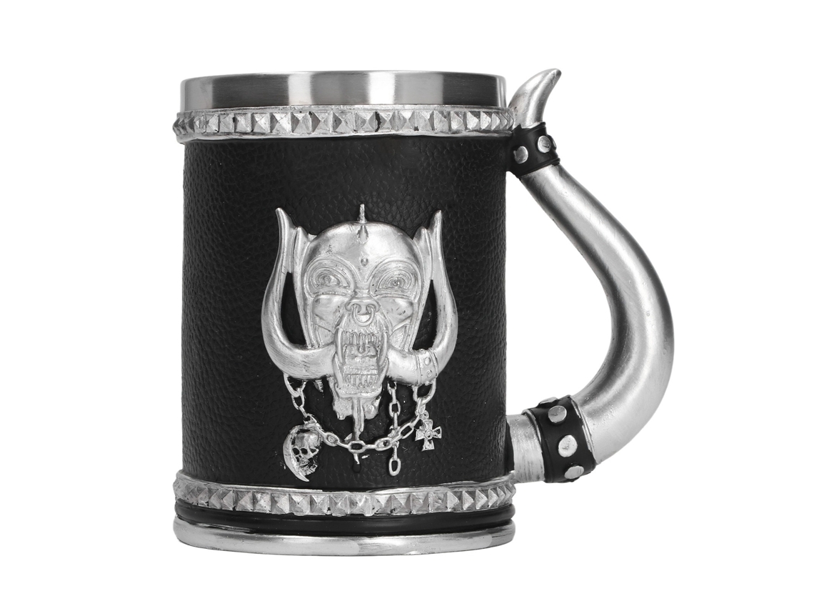 Caneca Pirata Grande Capacidade em Aço Inoxidável Pintada À Mão e Polida com Caveira, Ornamento Artesanal em Resina AQUAFORGE