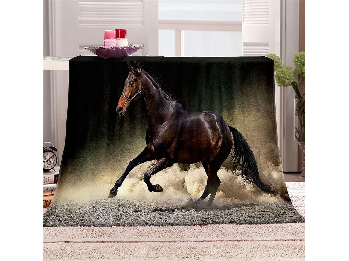 Manta de Flanela Fansu Estampa 3d Cavalos Colcha Inverno Macia e Fofa Microfibra para Sofá Adequada Adultos Cr