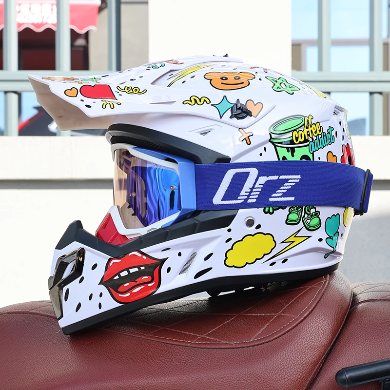 Capacete De Motocross (xl) Com Óculos De Proteção, Certificado Dot, Casco Em Abs, Resistente A Impactos.
