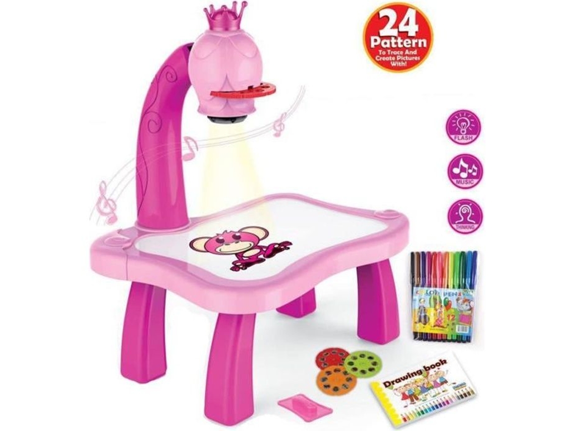 Kit de Pintura Flor Rosa Led Mesa de Projeção de Desenho Artístico para Crianças Quadro de Pintura Mesa Arte