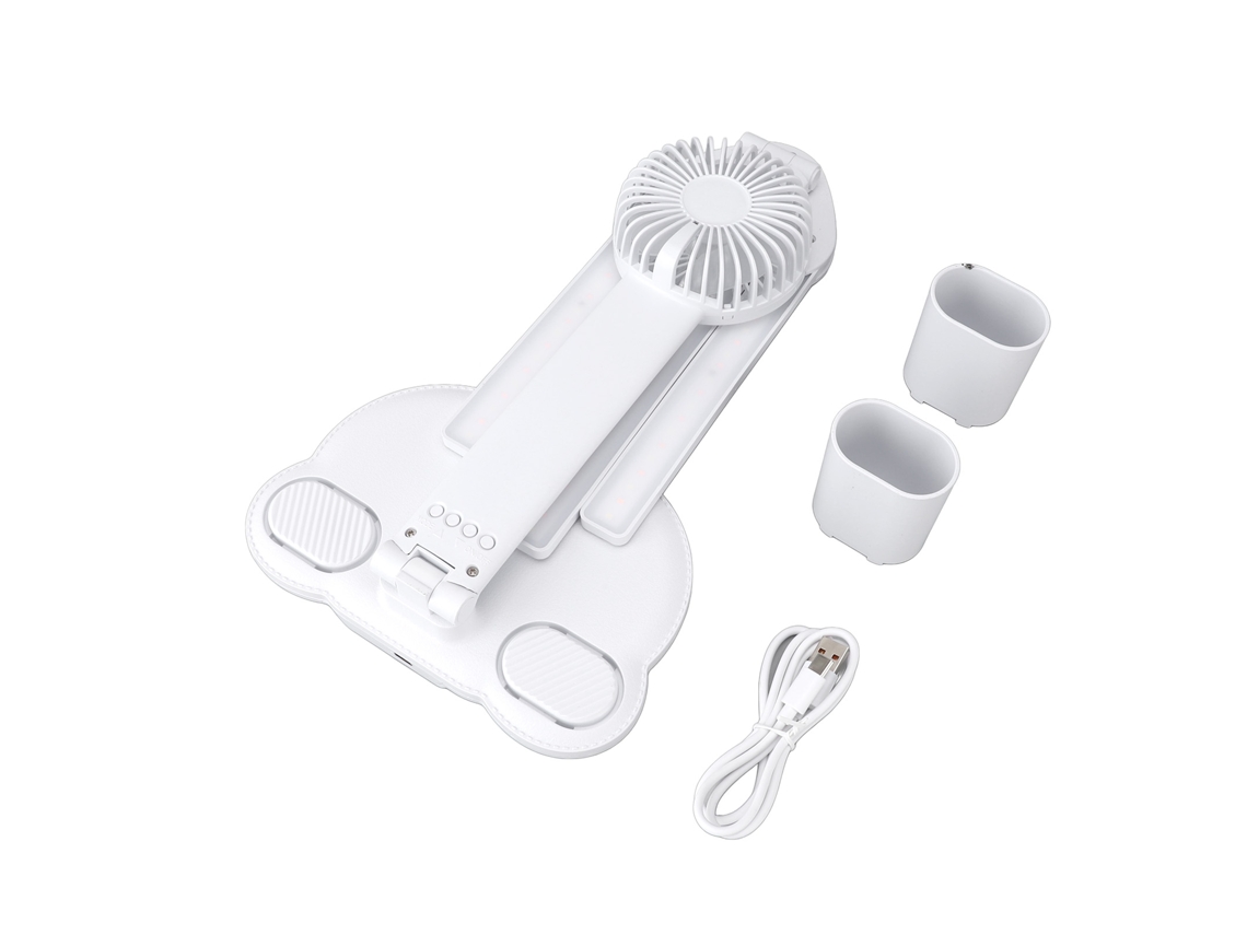 Led Desk Light With Fan 4 Headed Touch Control Table Lamp With Clock