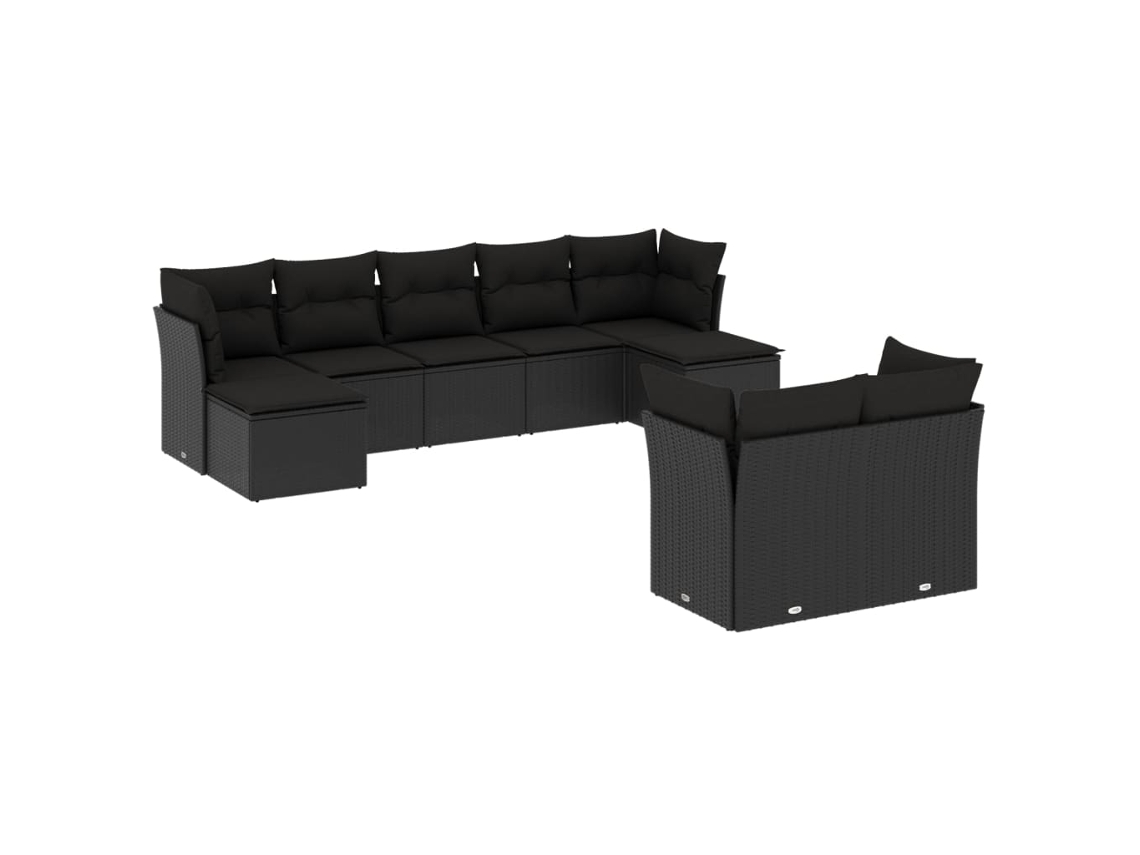 Conjunto de 9 sofás de jardim com almofadões Vime Pe Preto MAISON EXCLUSIVE (9 peças)