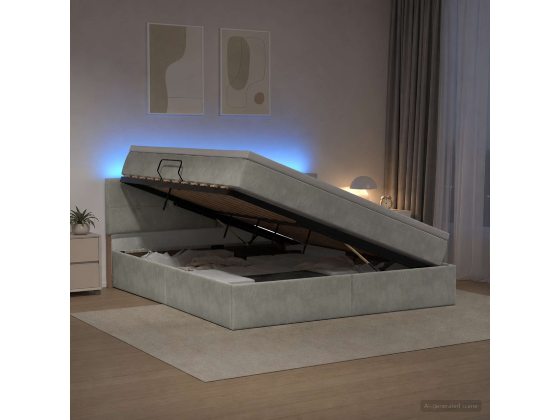 Vidaxl Cama De Armazenamento Led Com Colchão Cinzento-claro