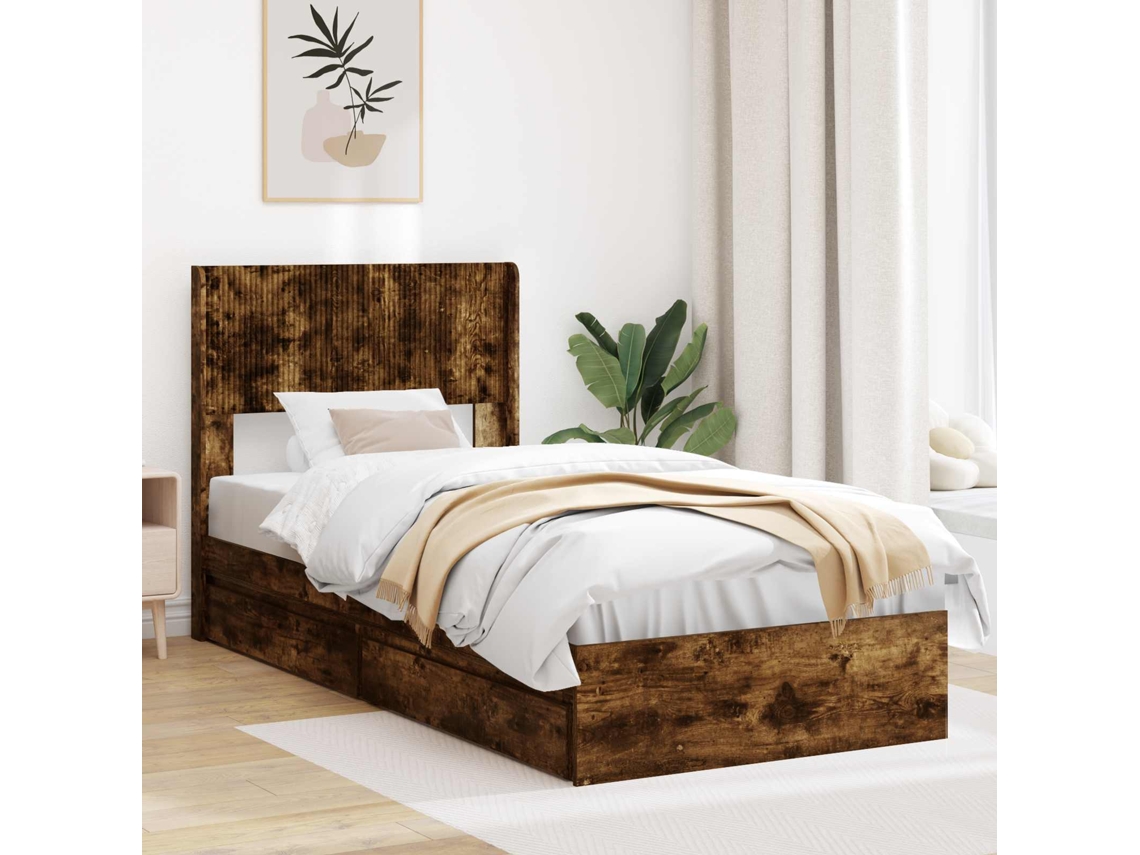 Vidaxl Estrutura De Cama Com Armazenamento E Cabeceira Carvalho Fumado