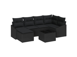 Conjunto 7 Conjunto De Móveis Para Exterior Vidaxl Preto Vime Pe (288,5 X 123,5 X 85 Cm)