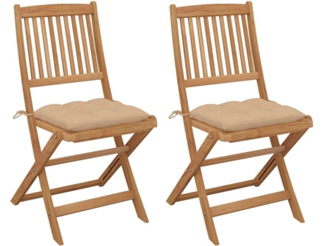Conjunto 2 Cadeiras de Jardim  Dobráveis c/Almofadas 3064662 (48,5x57x91 cm - Madeira de Acácia)