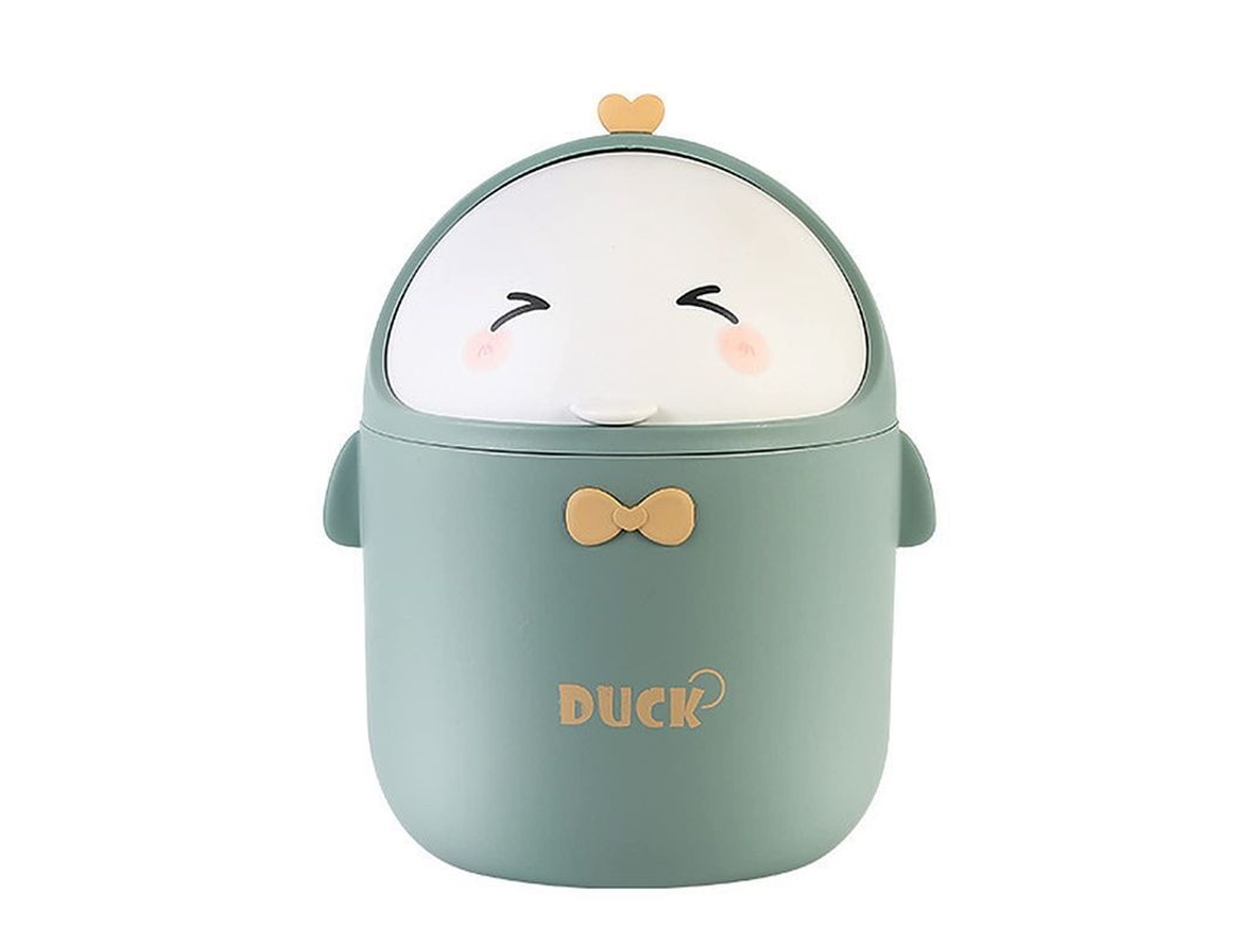 Lixeira de mesa mini com tampa, estilo cartoon, portátil, verde S/MARCA