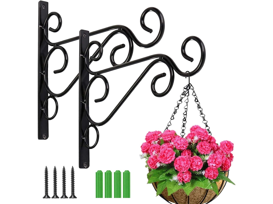 Suporte De Parede Para Plantas Com Ganchos E Parafusos Em Metal Forjado Zeuxo (preto)