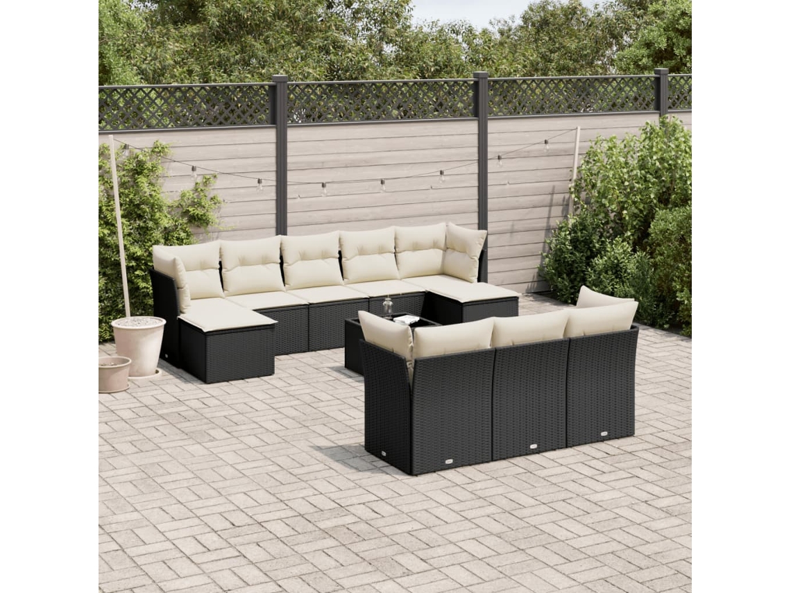 Vidaxl 11 Pcs Conjunto Sofás De Jardim C/ Almofadões Vime Pe Preto