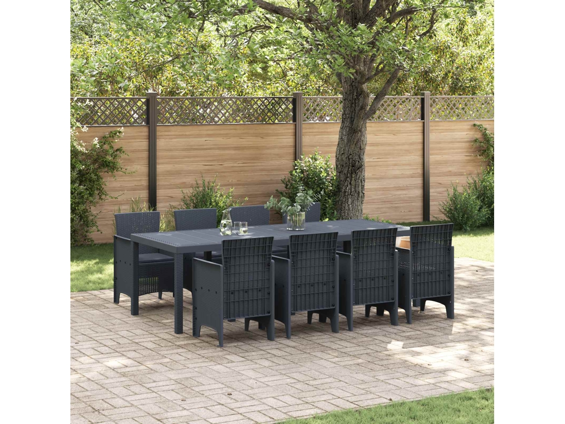 Vidaxl Conjunto De Jantar Para Jardim 9 Unid. Antracite Polipropileno