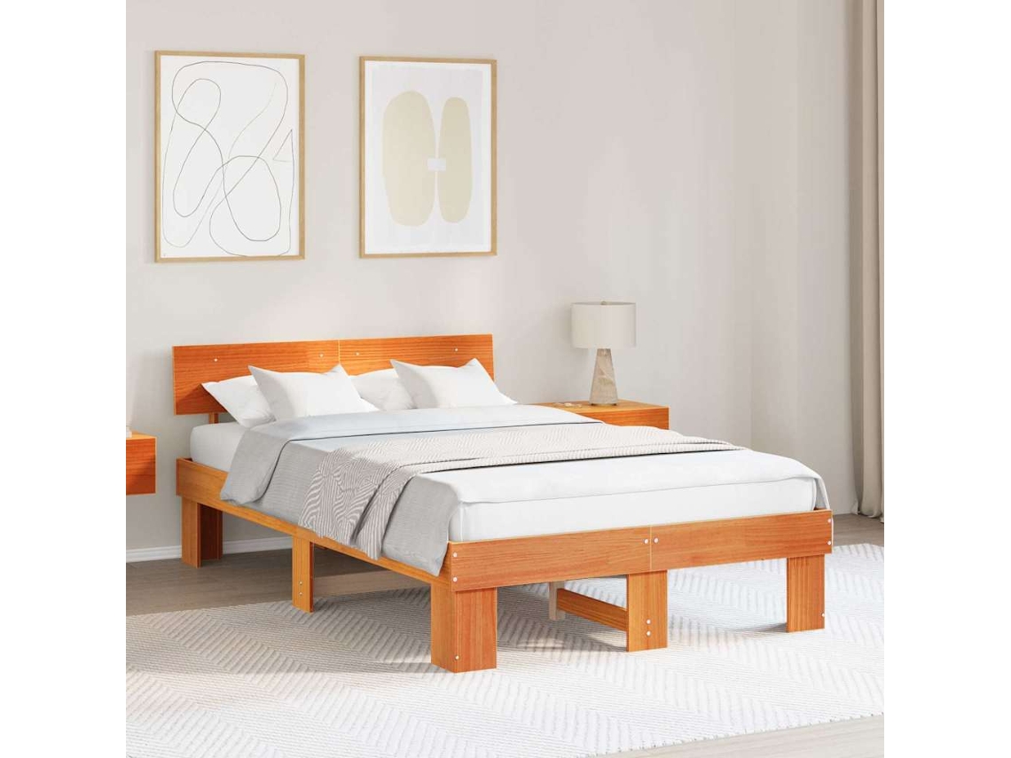 Vidaxl Estrutura Da Cama Com Cabeceira Marrom Cera 120 X 190 Cm