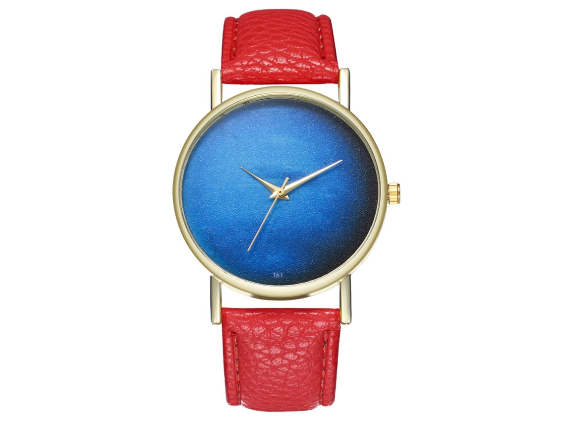 Reloj De Cuarzo Unisex Com Pulseira De Couro Pu, Mostrador De Céu Estrelado, Moda Casual (vermelho)