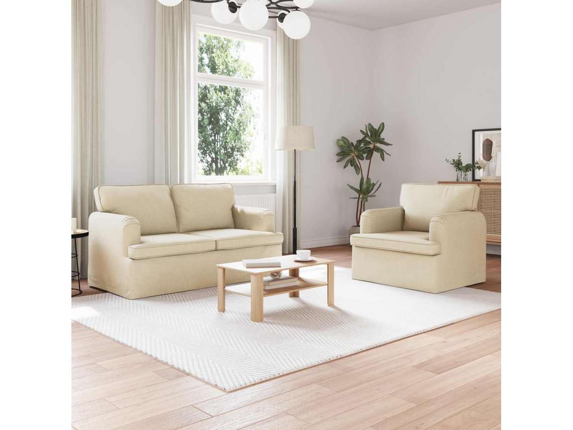Vidaxl Conjunto De Sofás 2 Pcs Creme 144 X 80 X 85 Cm Tecido