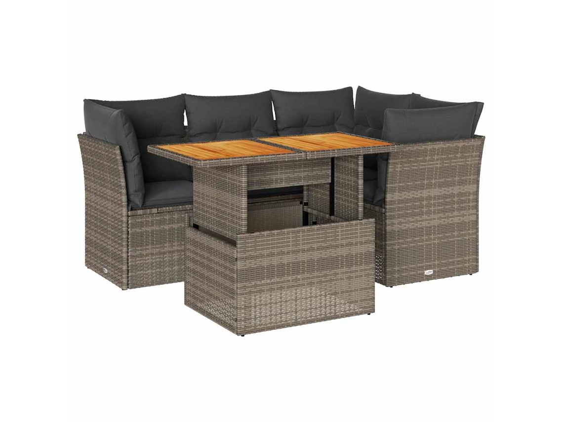 Conjunto de 5 sofás de jardim com almofadões Vime Pe Cinzento MAISON EXCLUSIVE (5 peças)