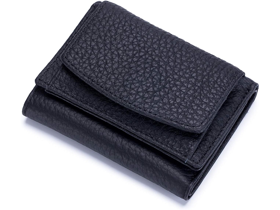 Carteira Feminina De Pele Trifold Leve - Design Compacto De Três Dobras - Preto